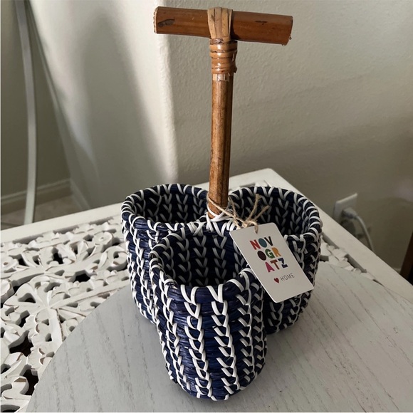 Novogratz Other - Wicker Utensil Caddy Flatware Holder Blue White with Wooden Handle NWT
Novogratz